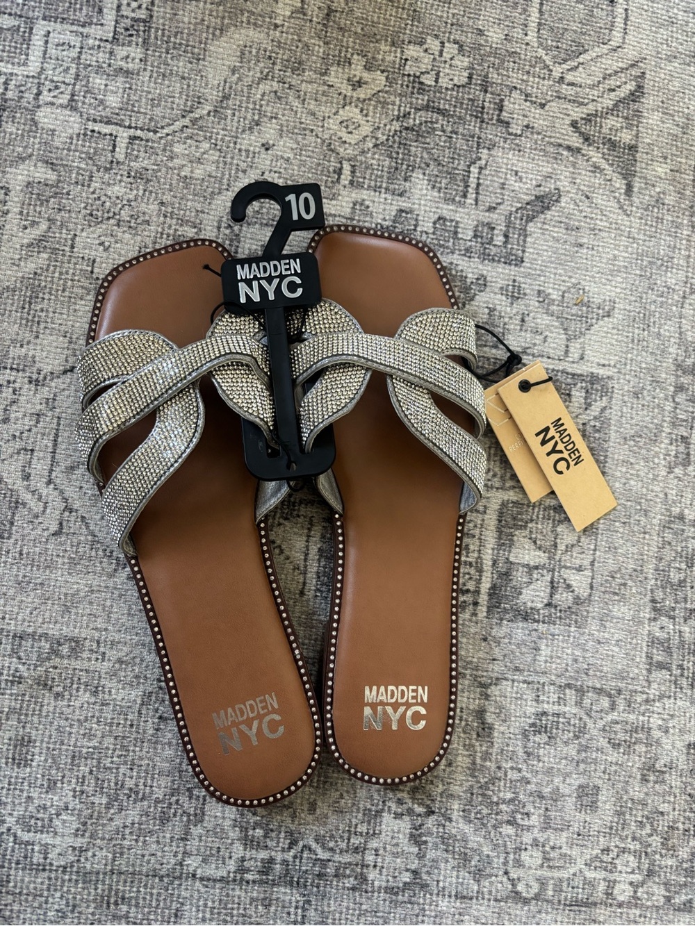 Madden NYC Women's Silver Rhinestone Braided Slide Sandals